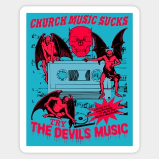 Church Music Sucks... Try The Devil's Music Retro Cartoon (Vintage Horror) Sticker